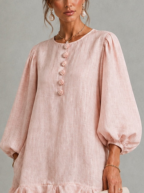Rosalyn | Mini Robe à Manches Bouffantes et Boutons Fleuris