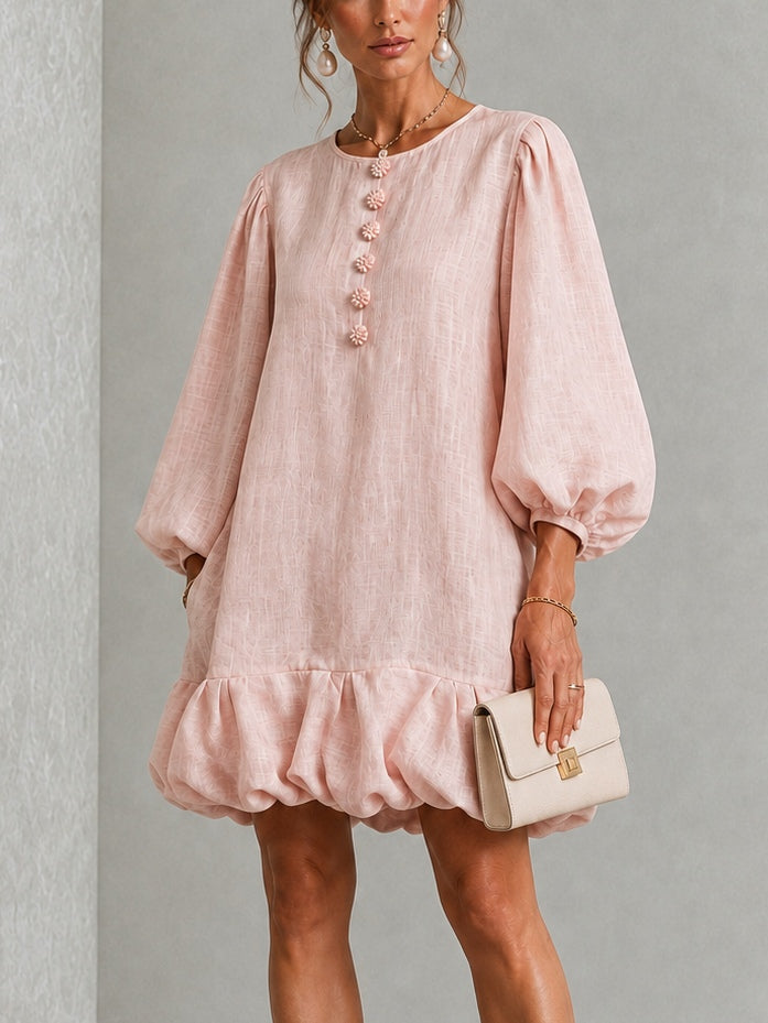 Rosalyn | Mini Robe à Manches Bouffantes et Boutons Fleuris