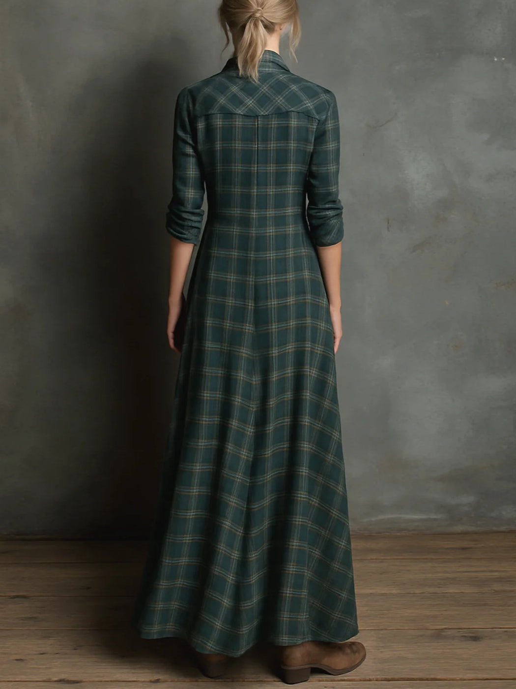 Margaux | Robe Chemise Longue à Col Vichy Vert