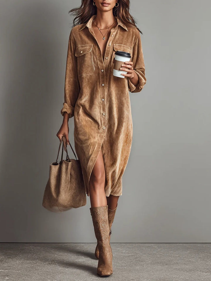 Estelle | Robe Midi en Velours Côtelé