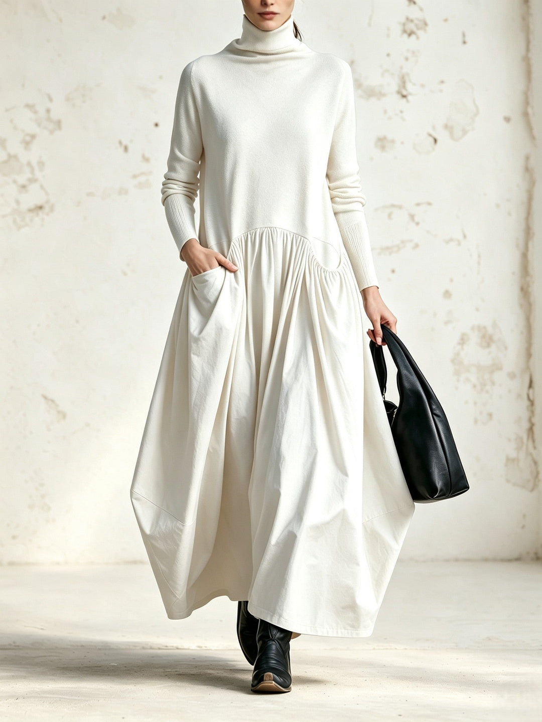 Nanette™ | Robe Longue Oversize à Col Montant et Poches