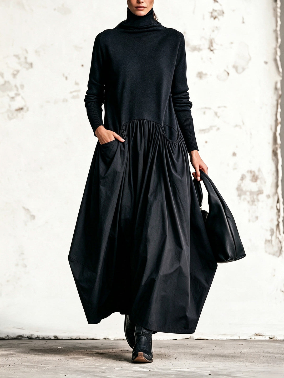 Nanette™ | Robe Longue Oversize à Col Montant et Poches