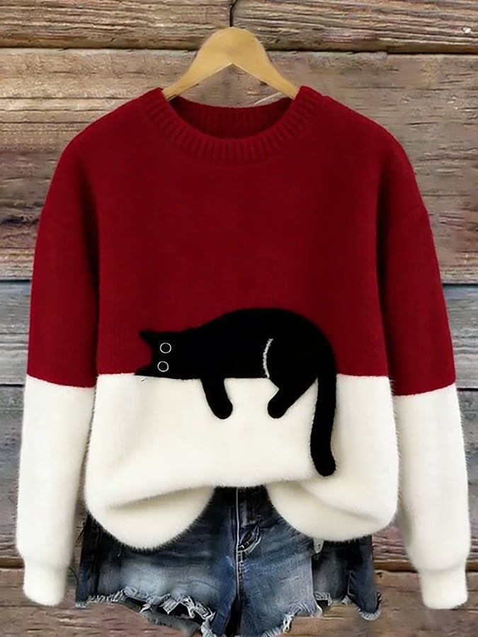 Émeline | Pull Oversize Élégant Imprimé Chat