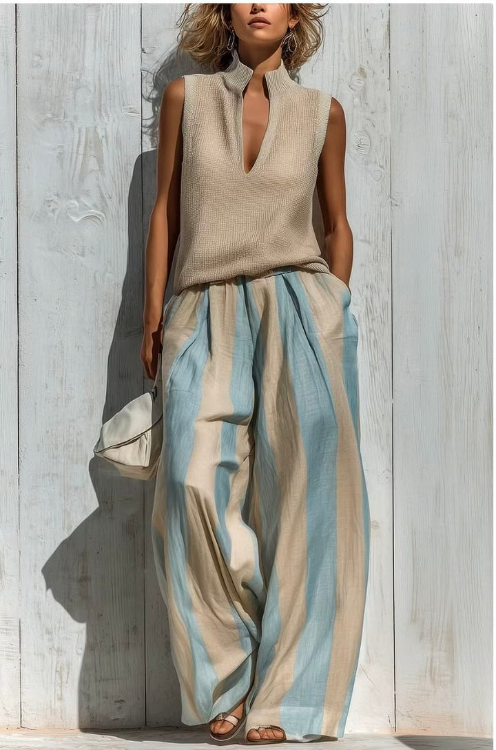 Ensemble Débardeur et Pantalon Ample Rayé
