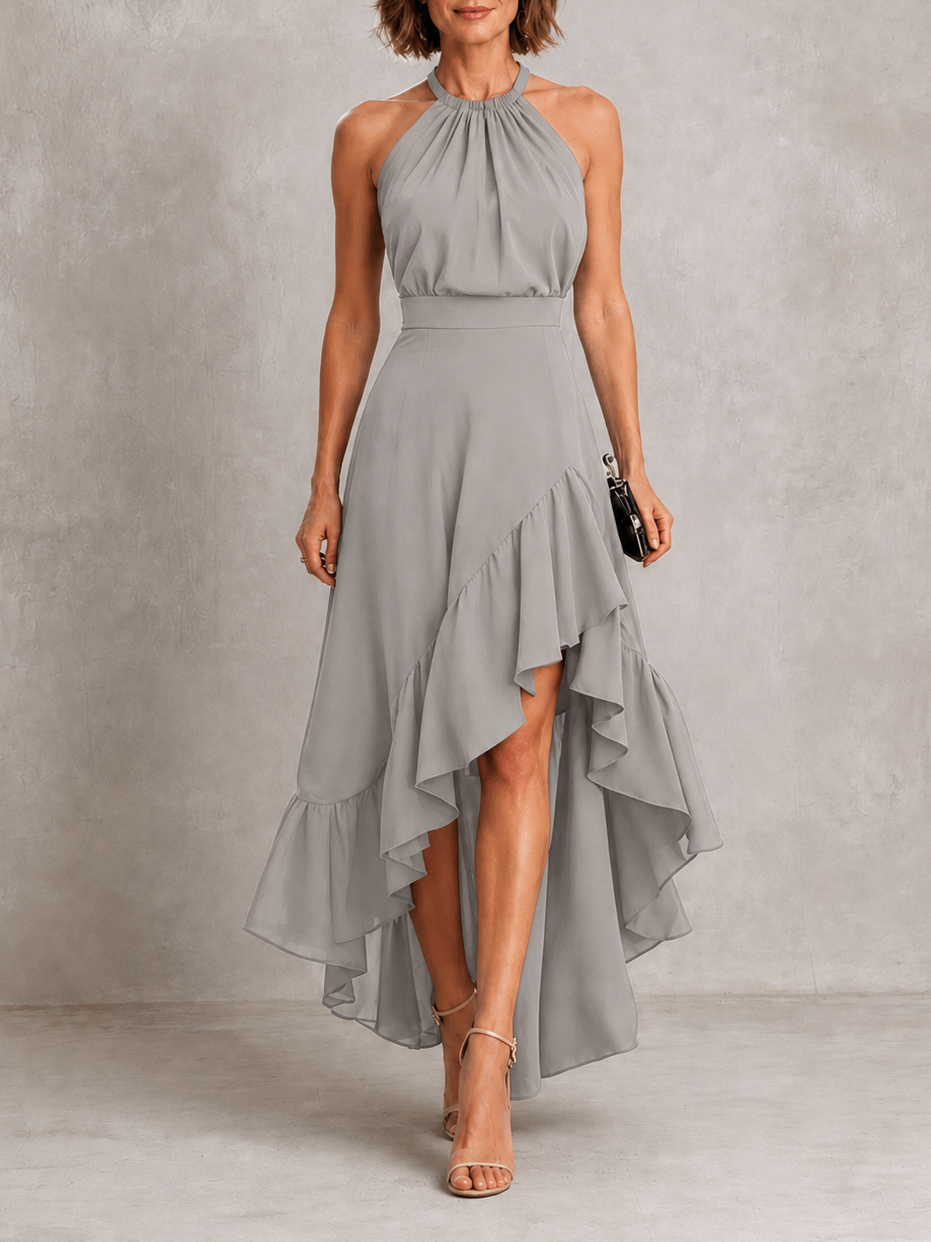 Chloé | Robe à Col Halter et Ourlet Volanté