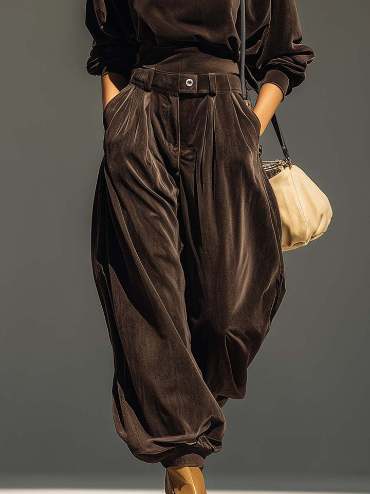 Ensemble Vintage en Velours Sweat à Capuche et Pantalon Ample (Ceinture Incluse)