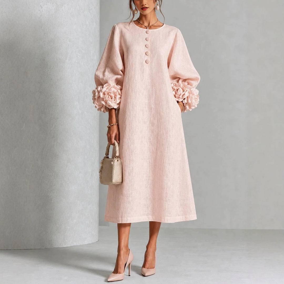 Ivy | Robe Midi Fleurie à Manchettes de Roses