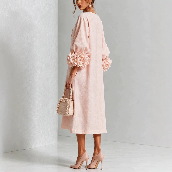Ivy | Robe Midi Fleurie à Manchettes de Roses