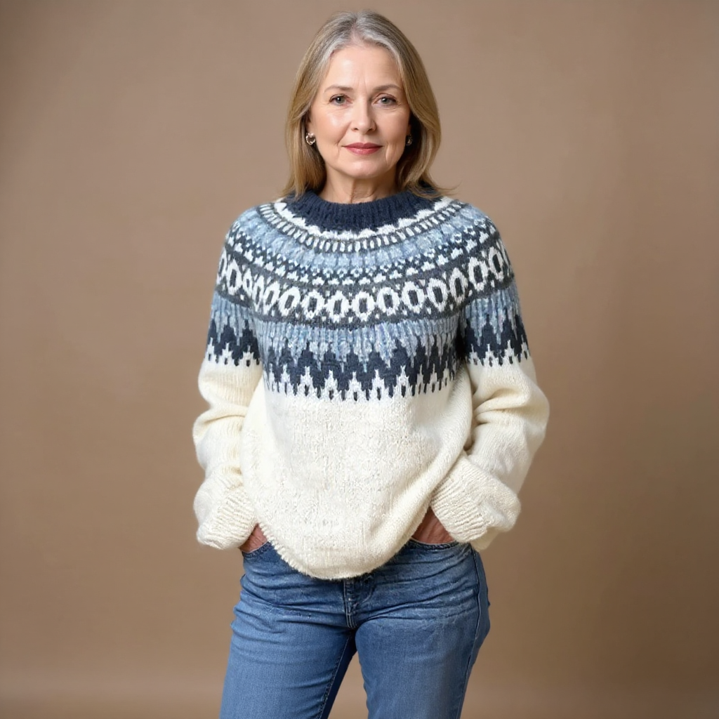 Pull Maille Écru Empiècement Marine Pauline