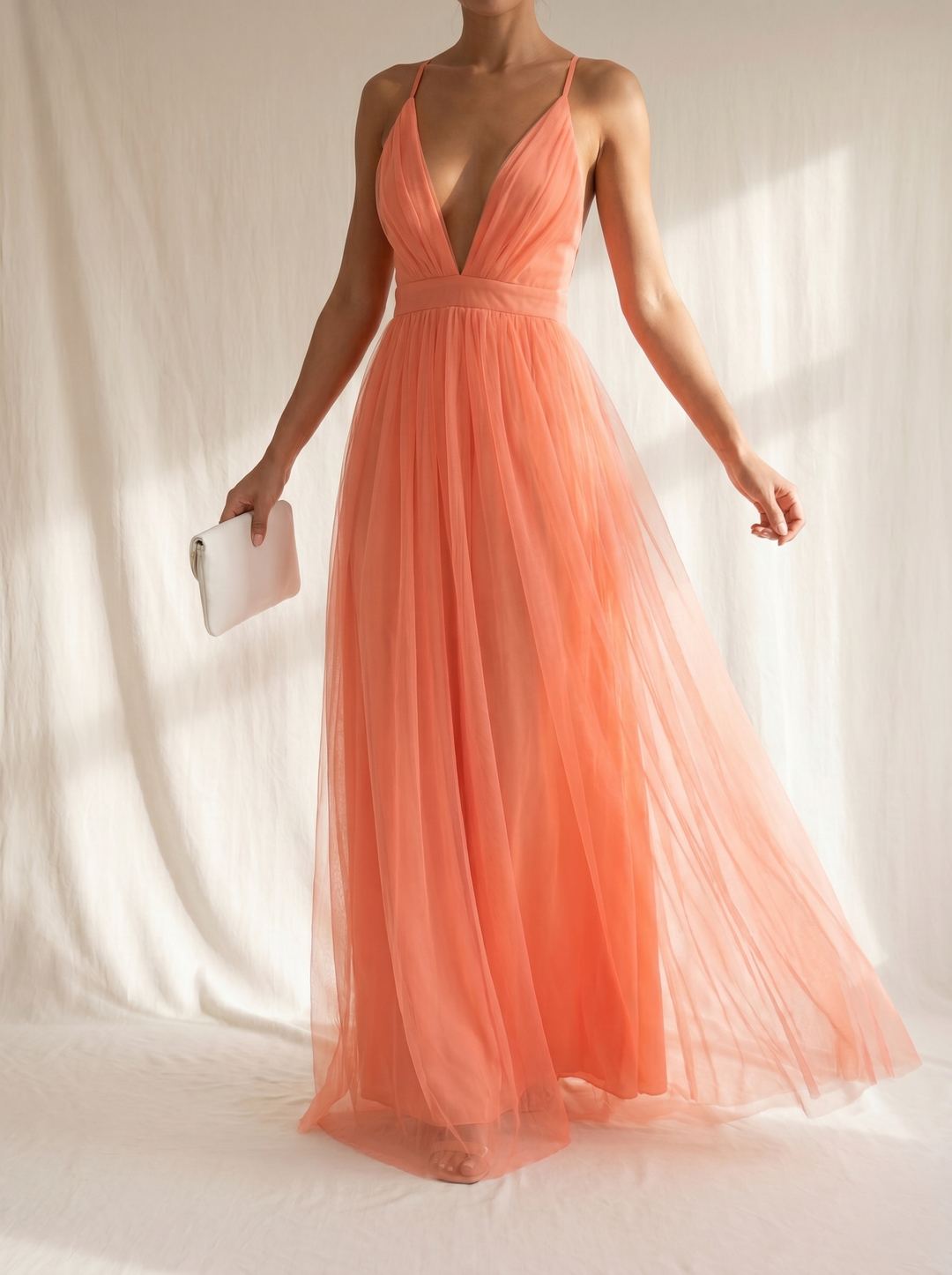 Robe Maxi en Lumière Corail - Ginevra, Élégance Inégalée