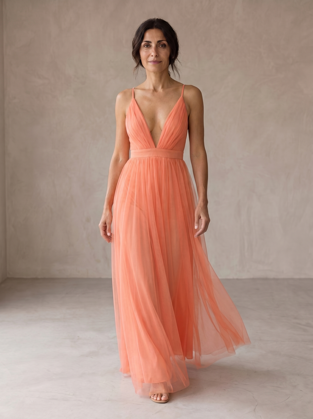 Robe Maxi en Lumière Corail - Ginevra, Élégance Inégalée