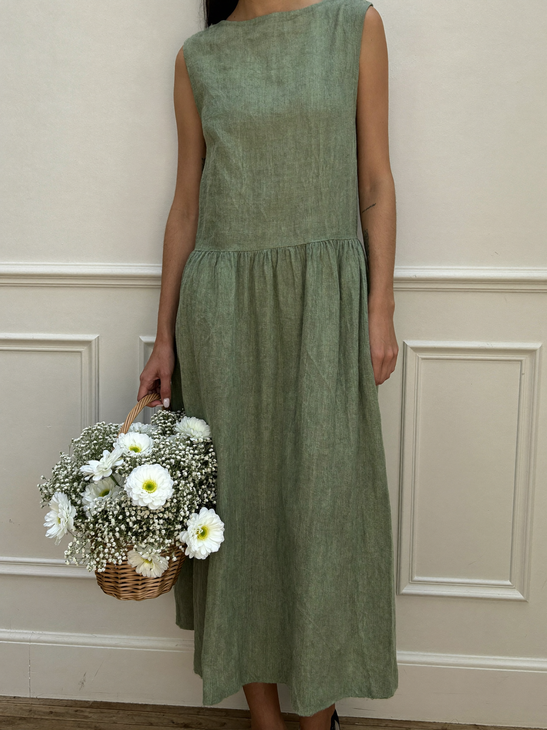 Olivia - Robe midi en lin vert