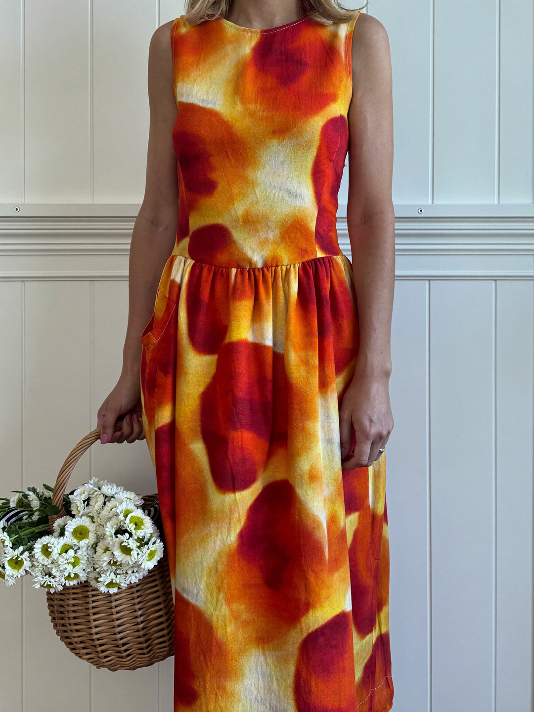 Laura - Robe midi imprimé abstrait orangé
