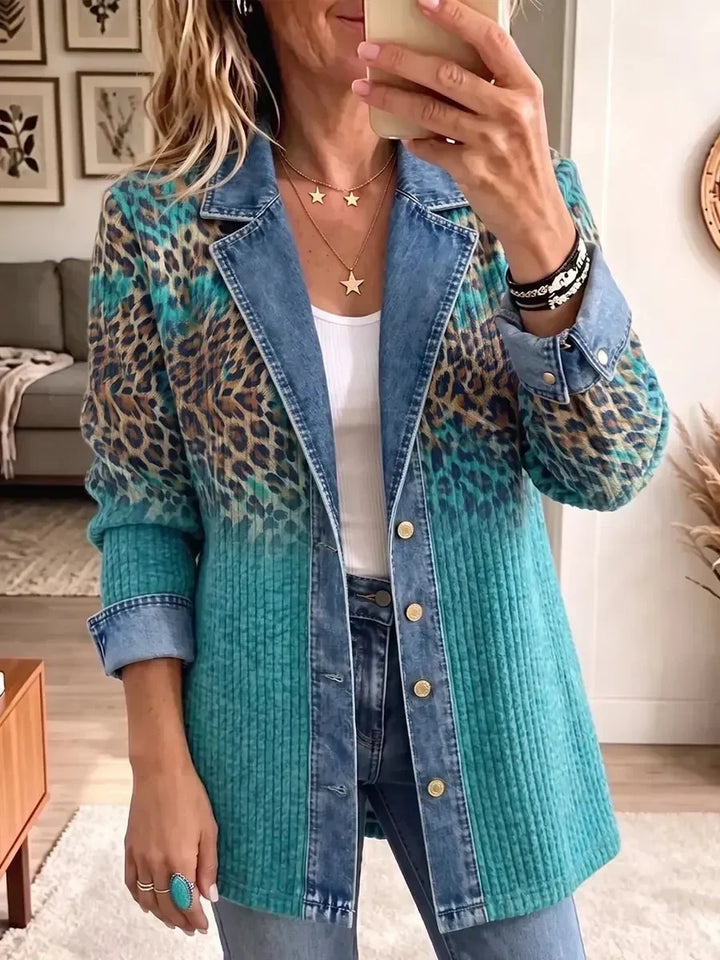 Olivia | Veste en Jean Imprimé Léopard Vintage