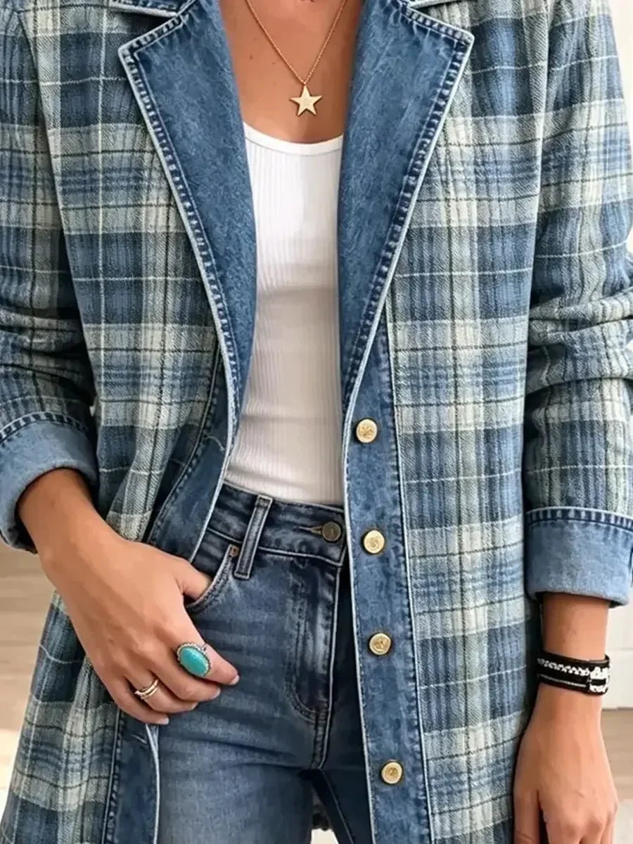 Sofia | Veste en Jean Rétro à Motif Artistique
