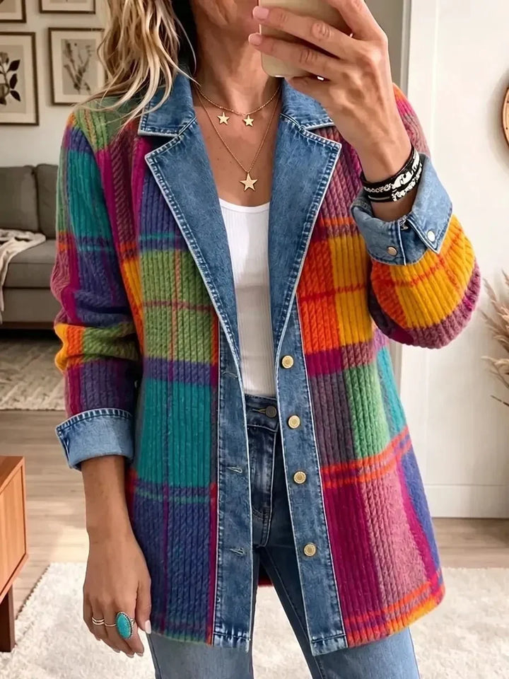 Emma | Veste en Jean Patchwork à Carreaux Vintage