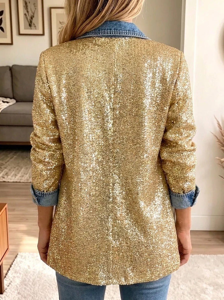 Sophia | Veste en Jean à Paillettes Dorées