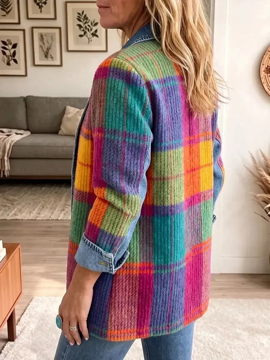 Emma | Veste en Jean Patchwork à Carreaux Vintage