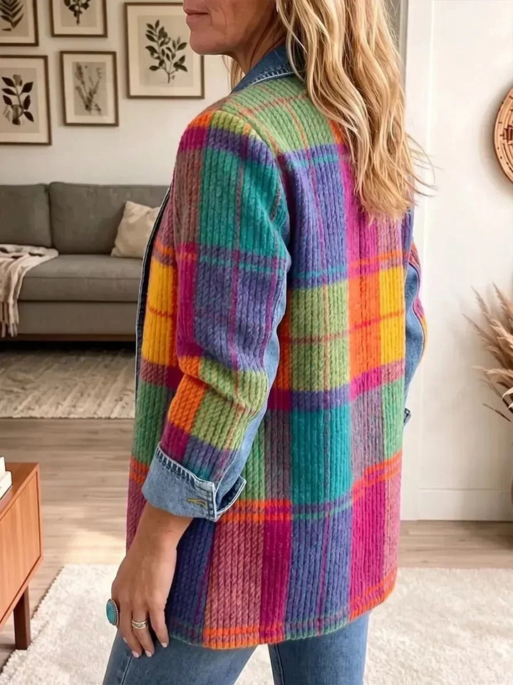 Emma | Veste en Jean Patchwork à Carreaux Vintage