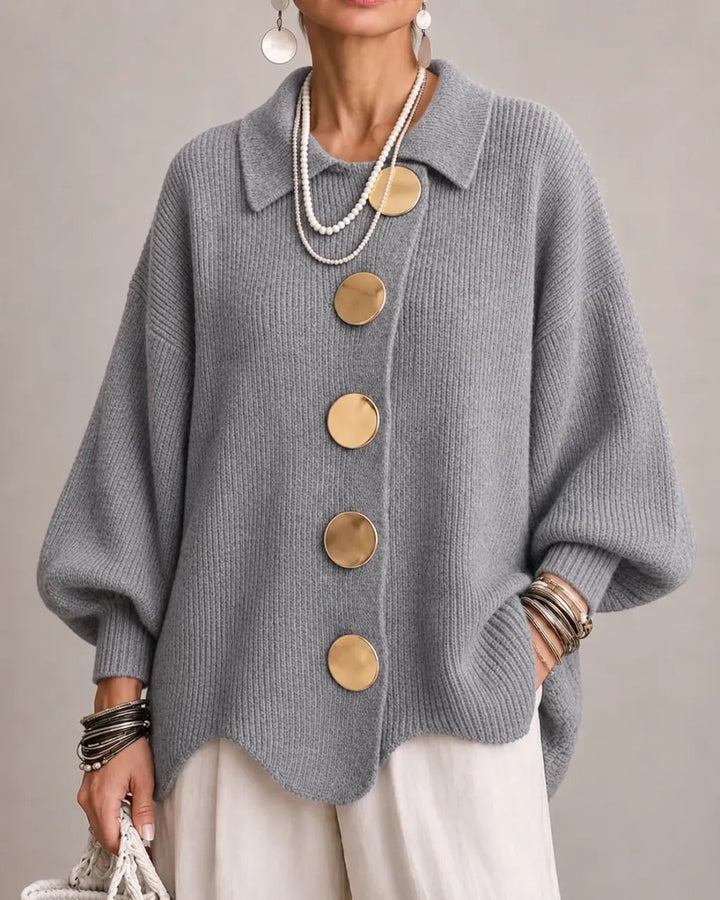 Karina | Cardigan Oversize à Col et Boutons – Gris