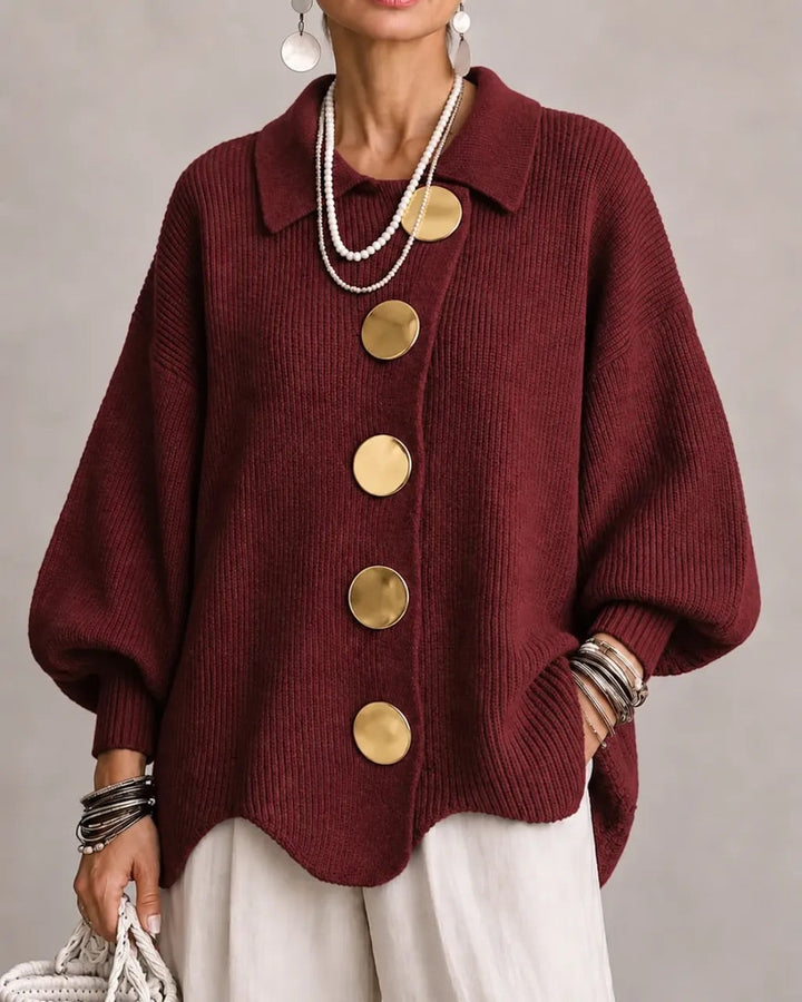 Karina | Cardigan Oversize à Col et Boutons – Rouge