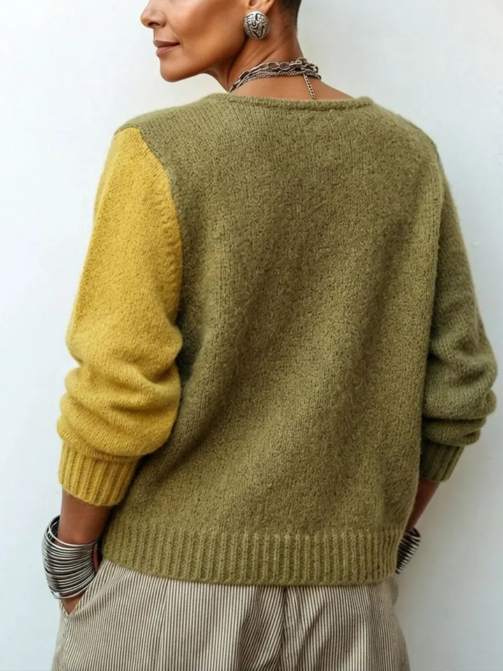 Pull Artistique Asymétrique en Maille Color Block