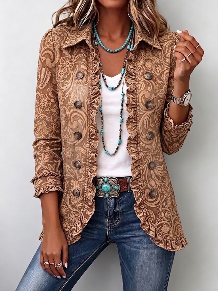 Vyclara | Veste à Volants Imprimé Fleuri Bohème Vintage