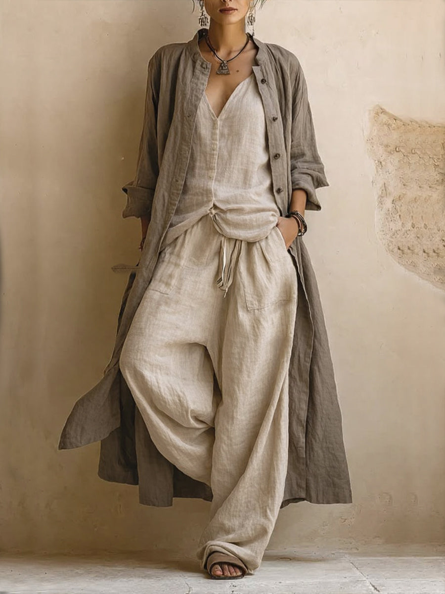 Sage | Ensemble Trois Pièces avec Long Gilet