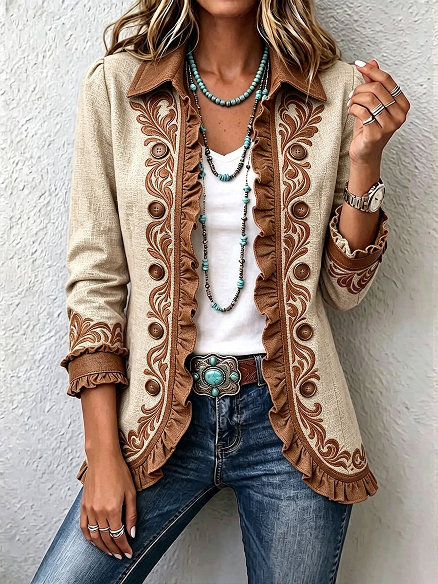 Dawncroft | Veste à Volants Fleurie Bohème Vintage