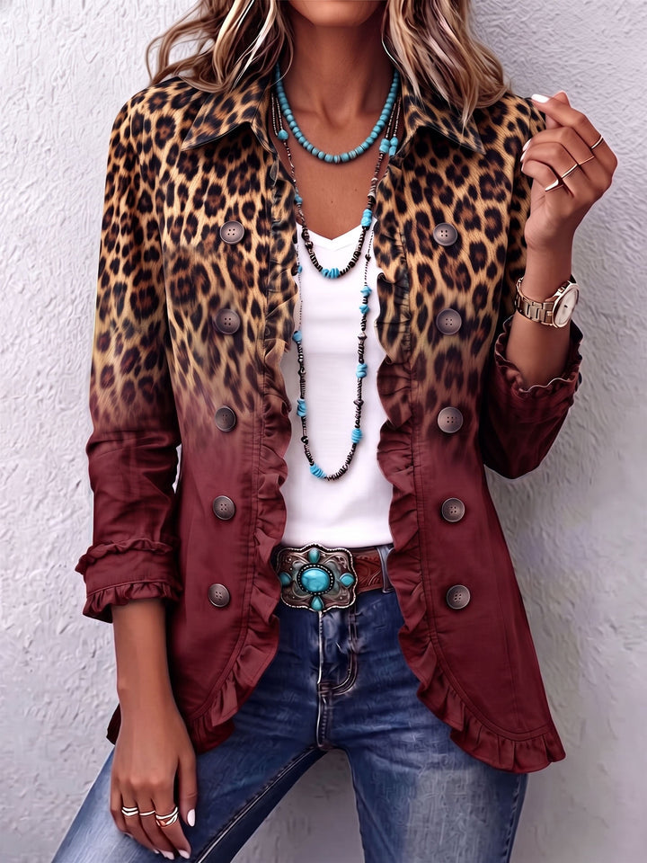 Elspeth | Blazer à Volants Imprimé Léopard Dégradé