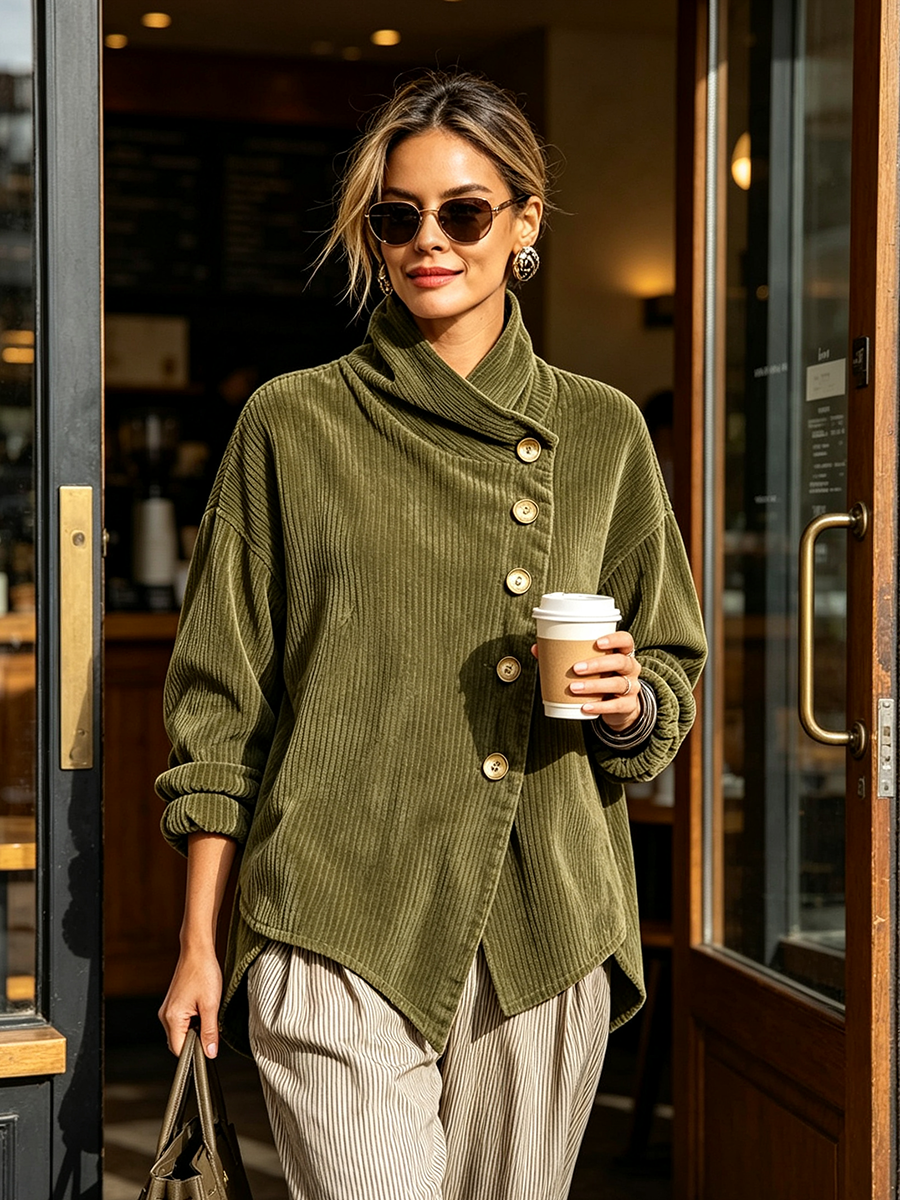 Sylvie | Veste Oversize à Col Enveloppant et Boutons
