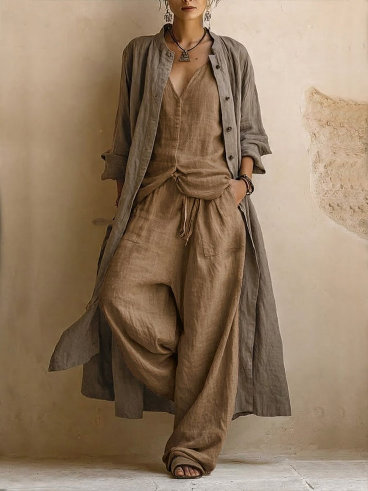 Sage | Ensemble Trois Pièces avec Long Gilet