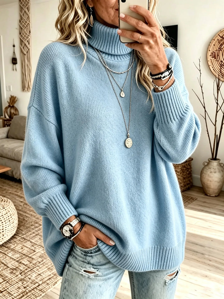 Philippine | Pull Col Roulé Oversize en Maille Côtelée