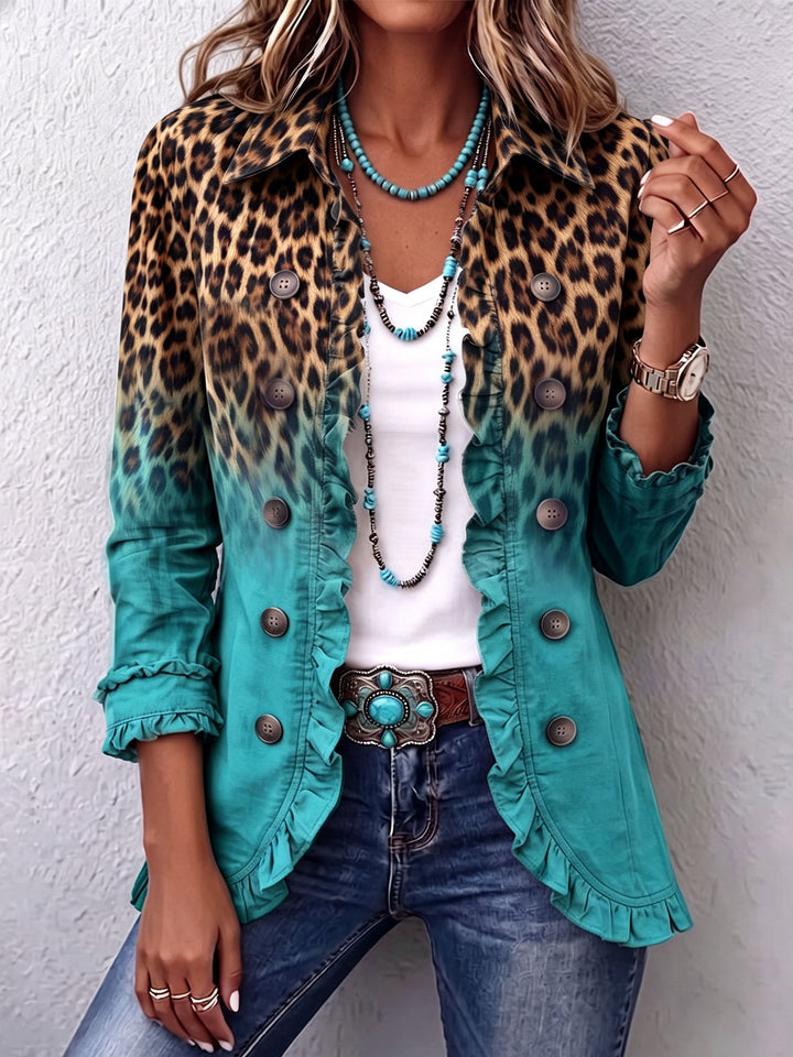 Elspeth | Blazer à Volants Imprimé Léopard Dégradé