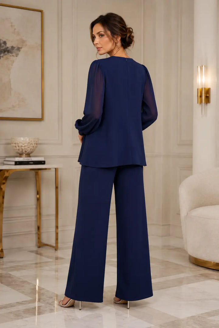 Violette | Ensemble Col en V à Mousseline Superposée