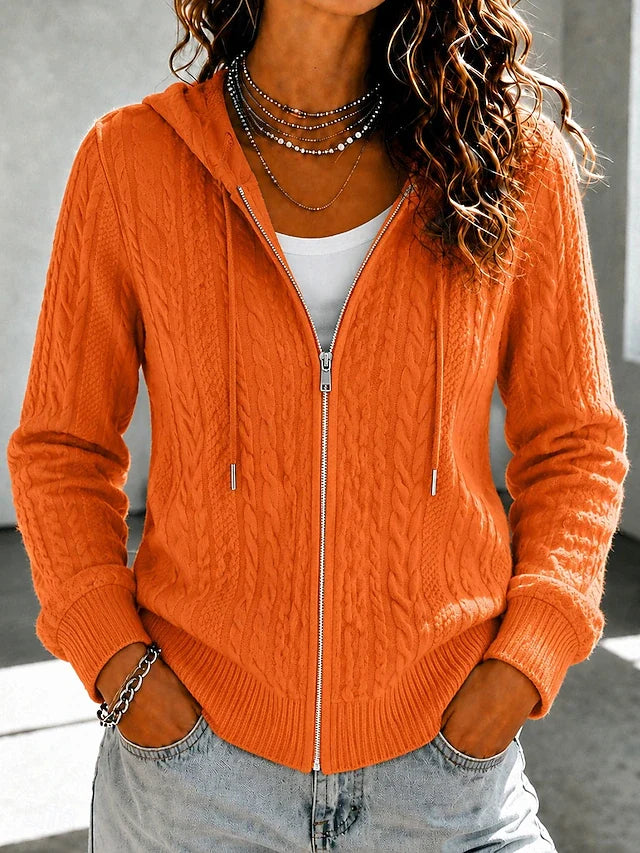 Eleanor | Cardigan Zippé à Capuche en Maille Torsadée